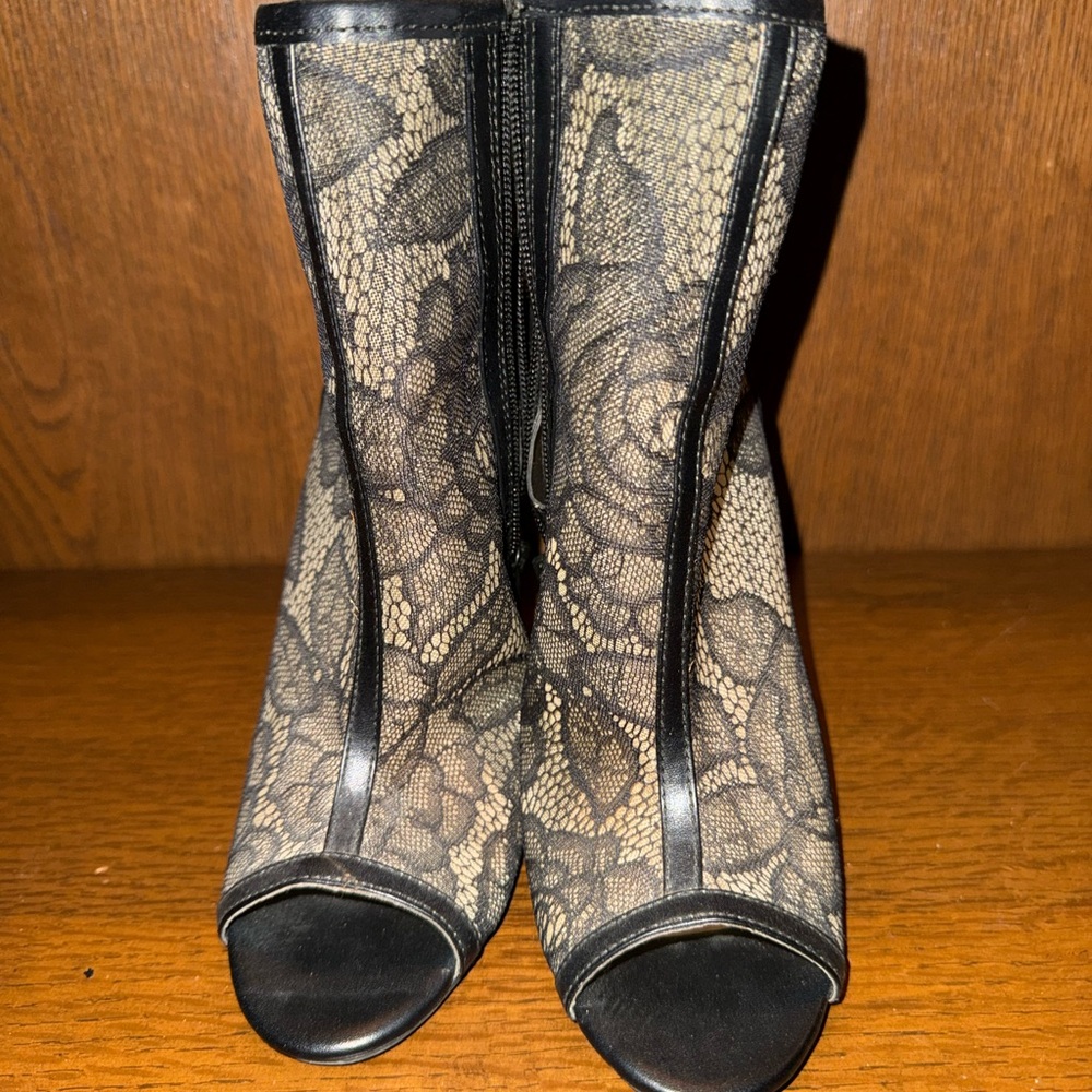 Forever 21 Black and Cream Lace Peep-Toe Boots